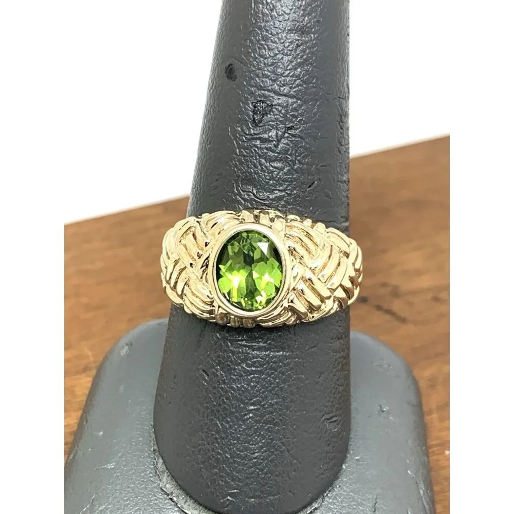 Green Gemstone Cocktail Ring 10k Yellow Gold Estate Jewelry Women's Size 8.75